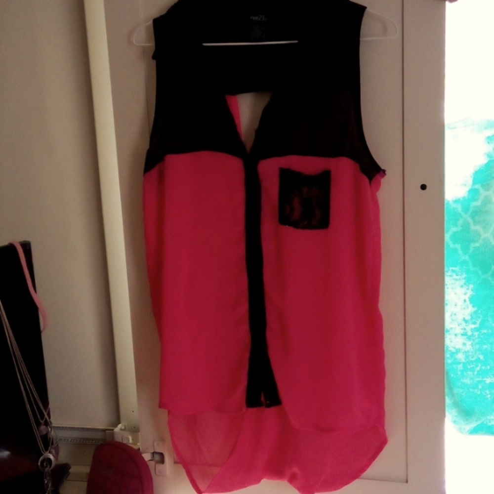Hot pink blouse ladies sleeveless top open back blouse